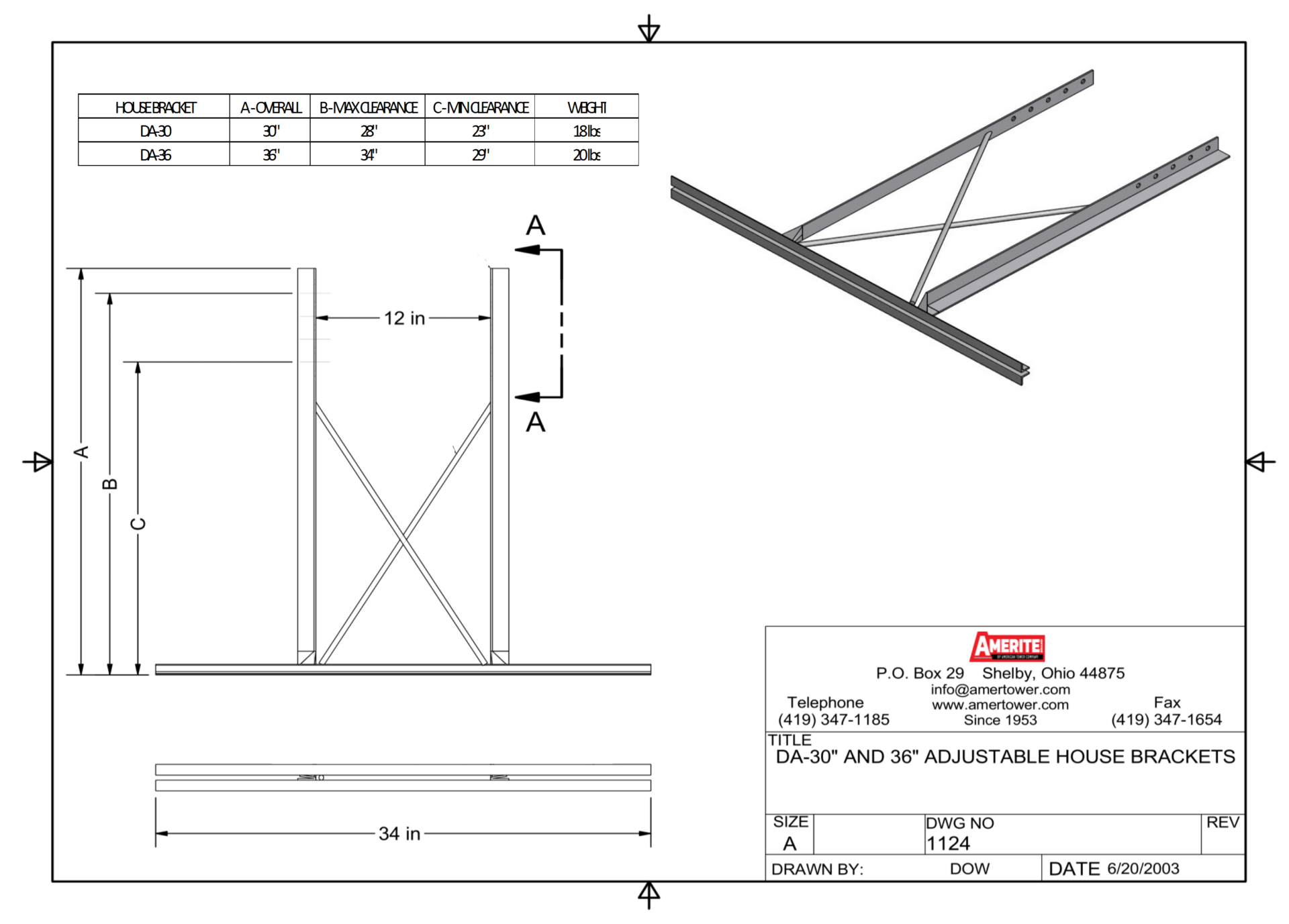 Amerite Adjustable Bracket 30-36 Spec Sheet